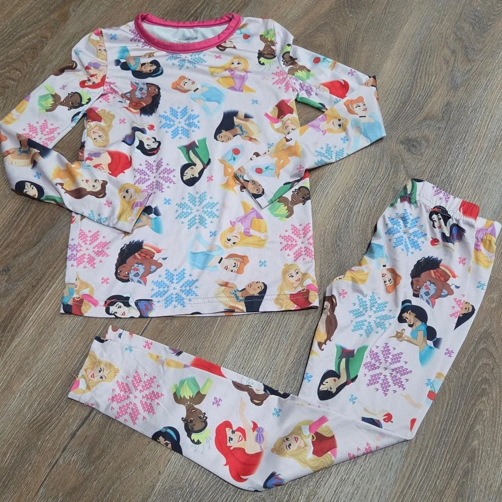 Cuddl Duds Disney Princess Girls XS Base Layer Thermal Pajama Set Pink White